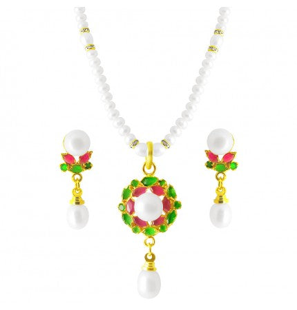 Pearl Pendant Set with Stones | Refined Decadence Pearl Pendant Set