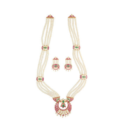 White Freshwater Pearl Necklace with Tassel Closure | Cultural Fusion 4 Lines Pearl Necklace