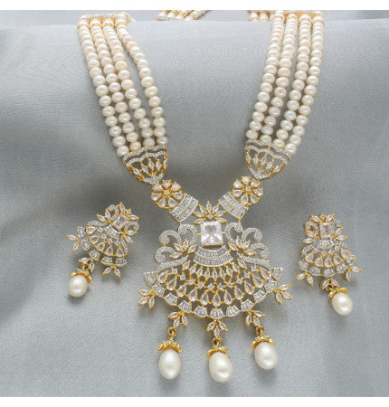 White Freshwater Pearl Necklace | Regal Elegance 4 Lines Pearl Necklace
