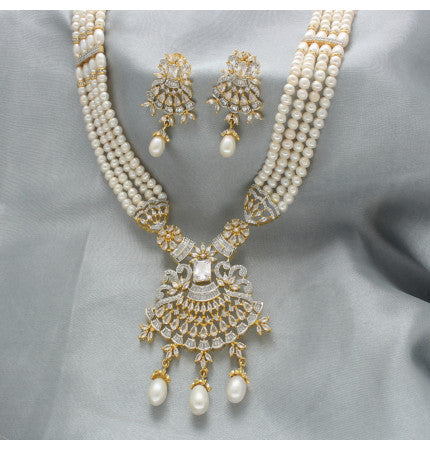 White Freshwater Pearl Necklace | Regal Elegance 4 Lines Pearl Necklace