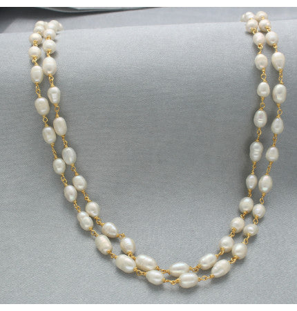 White Freshwater Pearl Necklace | Refined Harmony 2 Lines Pearl Necklace