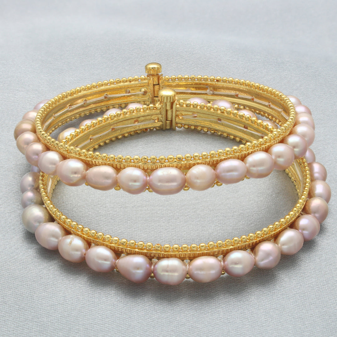 Peach Freshwater Pearl Bangle Set | Unique Pearl Bangles