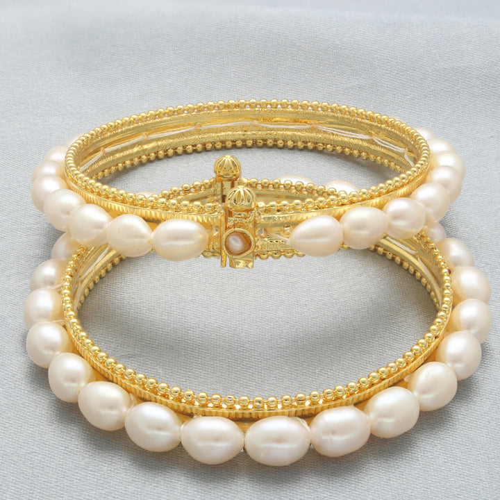 White Pearl Bangles - 4-5 MM Size | Elegant Pearl Bangles