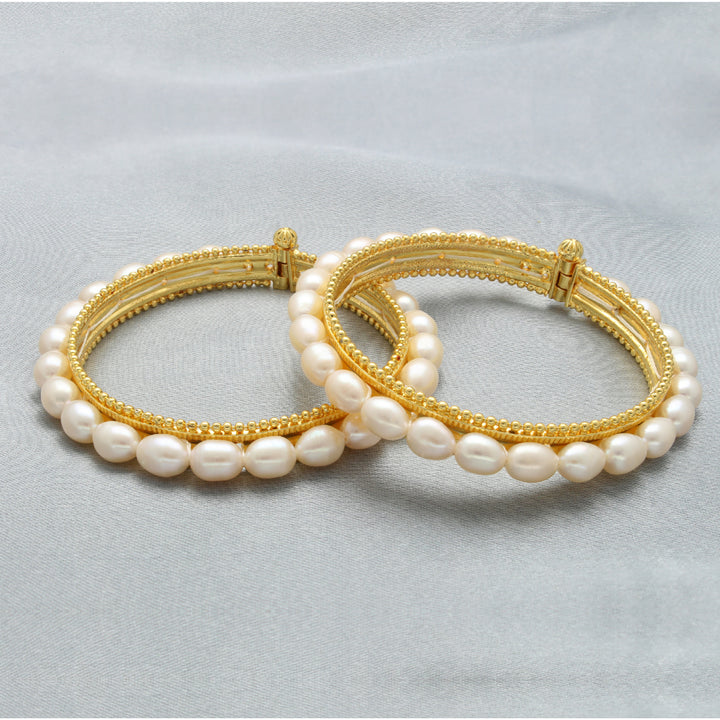 White Pearl Bangles - 4-5 MM Size | Elegant Pearl Bangles