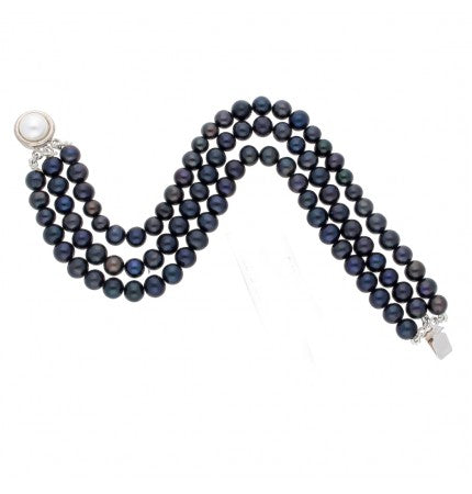 Black 3-String Round Pearl Bracelet | Noir Elegance Pearl Bracelet