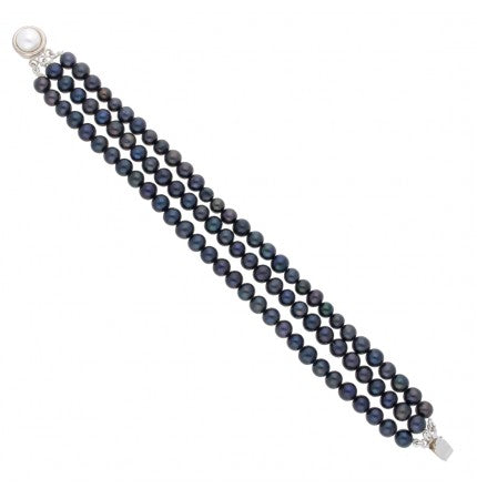 Black 3-String Round Pearl Bracelet | Noir Elegance Pearl Bracelet