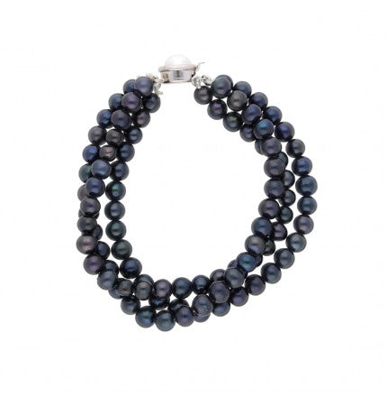 Black 3-String Round Pearl Bracelet | Noir Elegance Pearl Bracelet