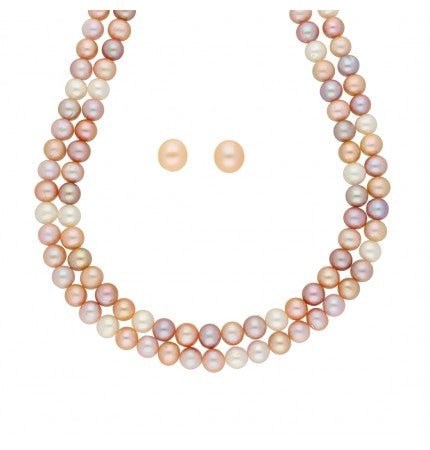 Multi Color Freshwater Pearl Necklace | Dazzling Spectrum - 2 Line Multi Color Necklace