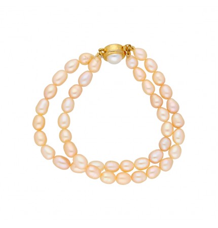 Peach 2-String Pearl Bracelet | Enchanting Peach Dual Line Pearl Bracelet