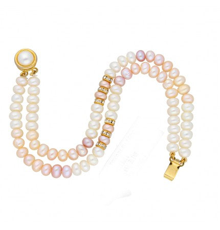 Multi Color 2-String Pearl Bracelet | Elegant CZ Pearl Bracelet