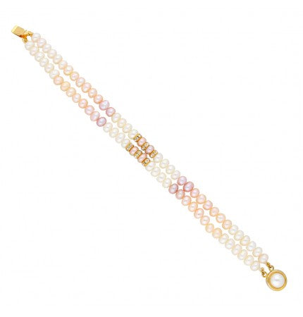 Multi Color 2-String Pearl Bracelet | Elegant CZ Pearl Bracelet