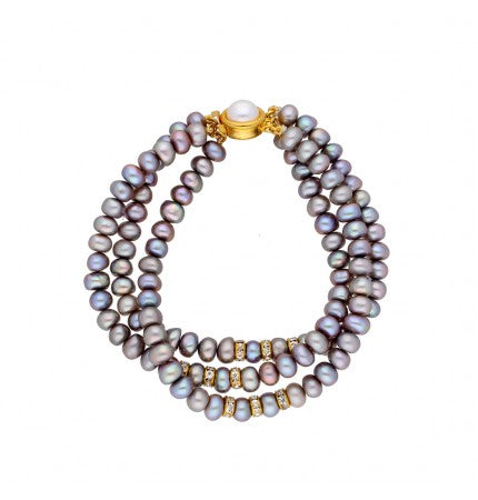 Gray 3-String Pearl Bracelet | Timeless Elegance Pearl Bracelet