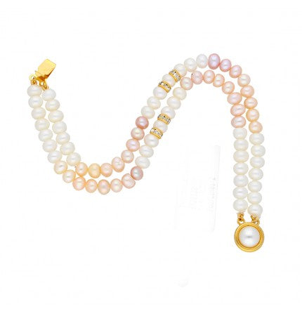 Peach & White Button Pearl Bracelet | Color Splash 2-Line Pearl Bracelet