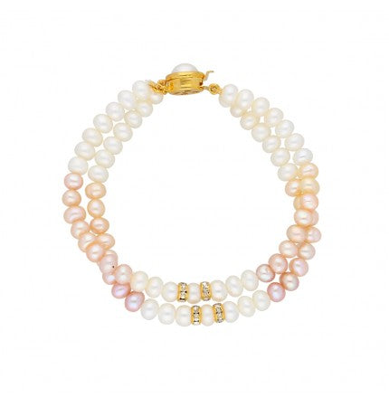 Peach & White Button Pearl Bracelet | Color Splash 2-Line Pearl Bracelet