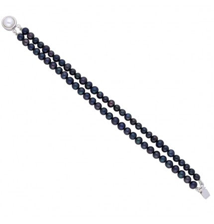 Black Round Pearl Bracelet | Noir Elegance Dual Line Pearl Bracelet