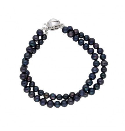 Black Round Pearl Bracelet | Noir Elegance Dual Line Pearl Bracelet