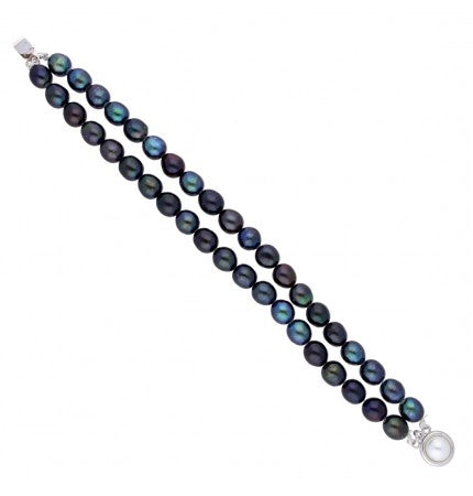 Black Oval Pearl Bracelet | Midnight Glam Dual Line Pearl Bracelet
