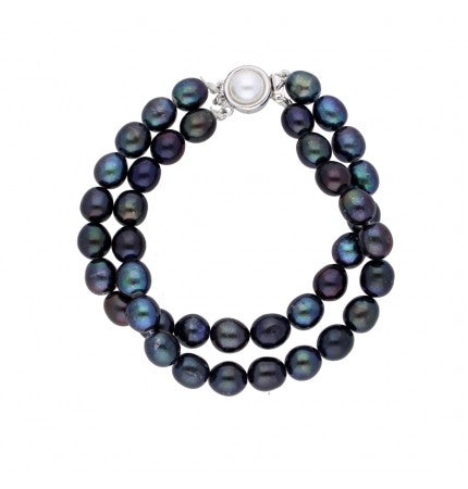 Black Oval Pearl Bracelet | Midnight Glam Dual Line Pearl Bracelet