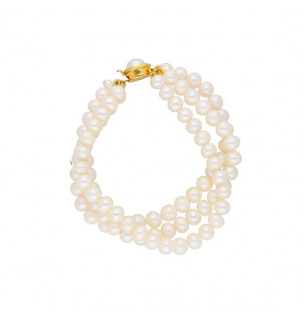 White 3-String Round Pearl Bracelet | Ivory Bloom Pearl Bracelet