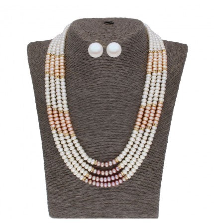 AAA Quality Freshwater Pearl Necklace | Peach Blossom Button Set