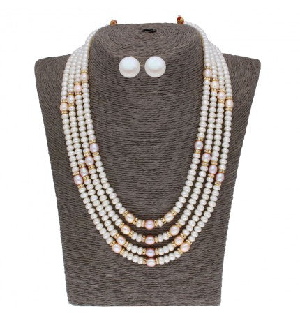 Colorful Oval Button Pearl Necklace Set | Pink Harmony Oval Button Set