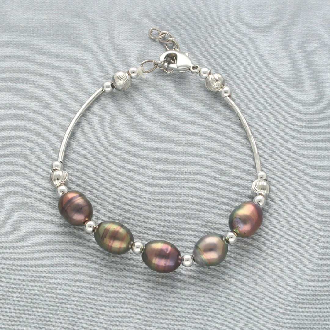 Gray Oval Pearl Bracelet | Pearl Harmony Bracelet