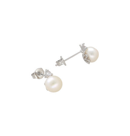 White Pearl Earrings - Button Shape, AA Quality | Enduring Charm Pearl Earrings