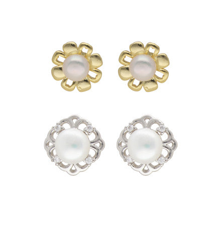 White Pearl Earrings - Button Shape, AA Quality | Enchanting Romance Pearl Earrings