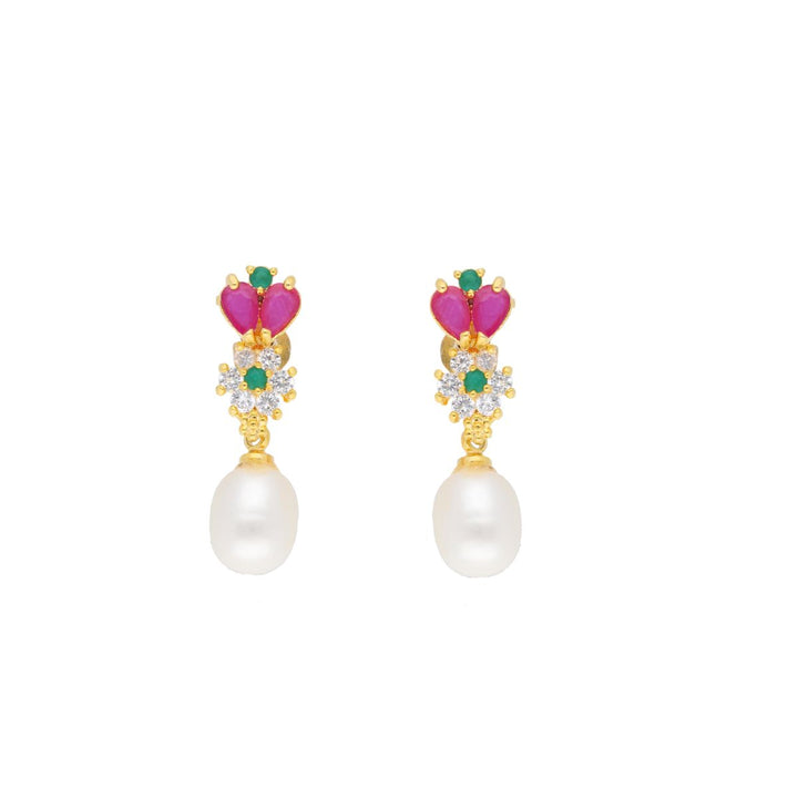 Fashionable Earring Set with Pearls and Color Stones | Modern Chic 4-Pair Earring Combo