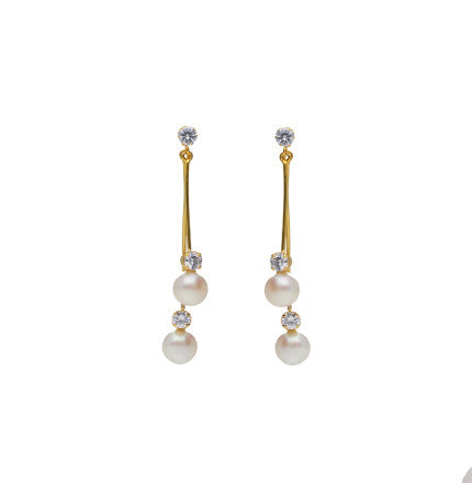 Freshwater Pearl and Cubic Zirconia Earrings | Dual Grace Ear Hanging Set