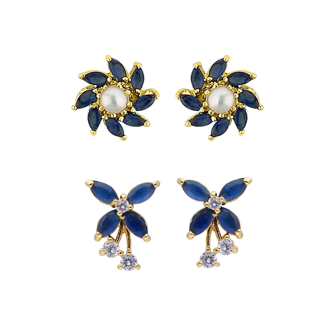 Pearl and Color Stone Earring Combo | Timeless Glamour 2-Pair Earring Combo