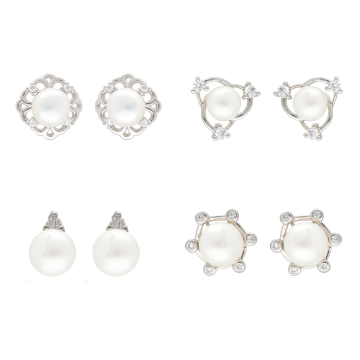 Pearl and Cubic Zirconia Earring Set | Professional Elegance 4-Pair Earring Combo