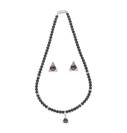 Sterling Silver Hamsa Pendant with Black Pearls | Spiritual Harmony 925 Sterling Silver Pendant Set