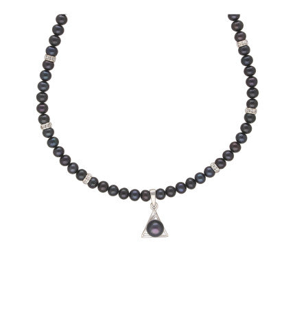 Sterling Silver Hamsa Pendant with Black Pearls | Spiritual Harmony 925 Sterling Silver Pendant Set