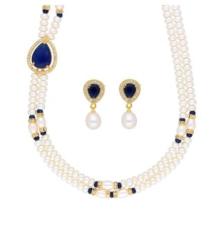 Pearl Necklace Set with Stones | Radiant Grace 2-String Necklace Set