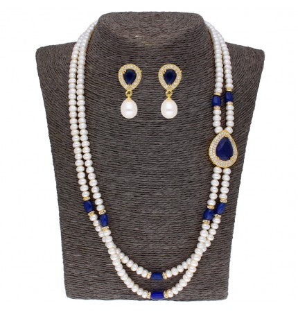 Pearl Necklace Set with Stones | Radiant Grace 2-String Necklace Set