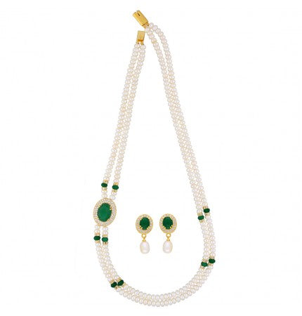 Pearl Necklace Set with Stones | Timeless Radiance 2-String Necklace Set