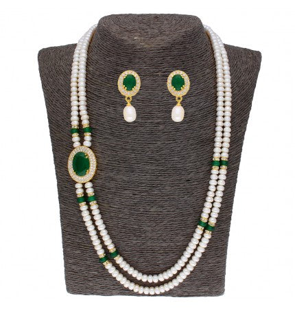 Pearl Necklace Set with Stones | Timeless Radiance 2-String Necklace Set