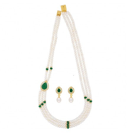 Pearl Necklace Set with CZ and Stones | Eternal Beauty 3-String Necklace Set