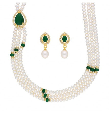 Pearl Necklace Set with CZ and Stones | Eternal Beauty 3-String Necklace Set