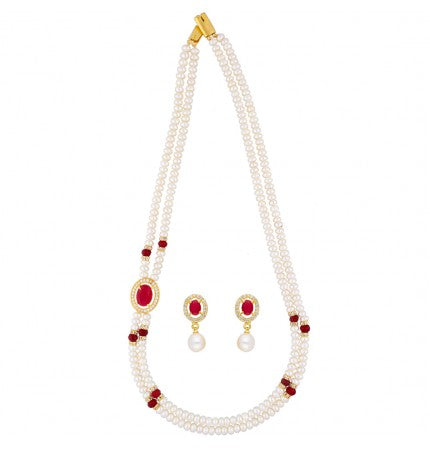 Pearl and Stone Necklace Set | Opulent Fusion 2-String Necklace Set