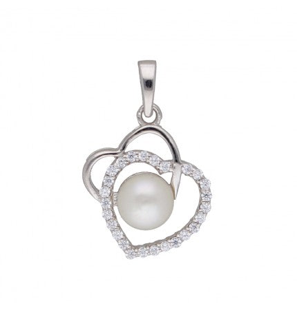 White Pearl Heart Design Pendant | Pearl Embrace - Design Heart Pendant