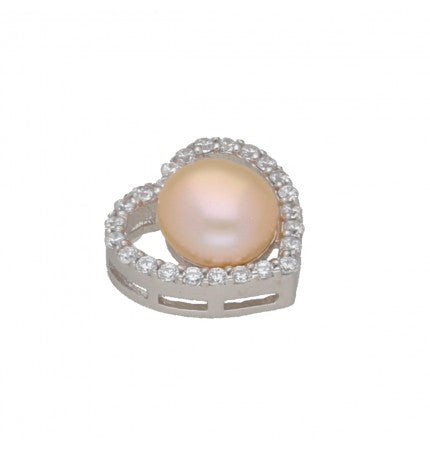 Peach Pearl Heart Design Pendant | Ephemeral Love - Pearl and Cubic Zirconia Heart Pendant