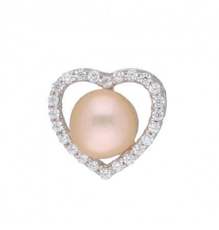 Peach Pearl Heart Design Pendant | Ephemeral Love - Pearl and Cubic Zirconia Heart Pendant