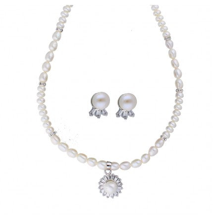 White Pearl Pendant Set - Freshwater Pearls, 16-18 Inches | White Elegance Pearl Pendant Set