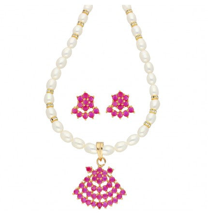 Floral Pearl Pendant Set - Freshwater Pearls, CZ, Semi Precious Stones | Enchanting Floral Pearl Pendant Set
