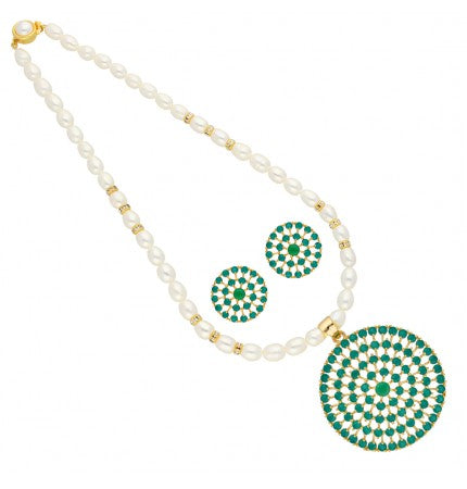Freshwater Pearl Pendant Set with Semi-Precious Gems | Eternal Circular Pearl Pendant Set