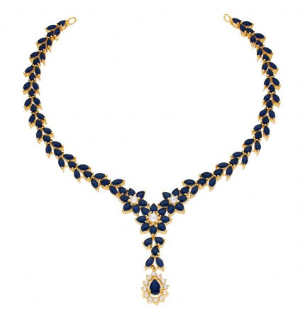 Adjustable Blue Necklace with CZ and Stones | Azure Elegance Necklace