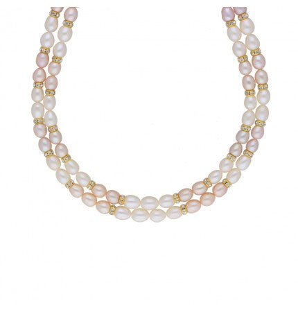 Pearl Necklace Set - Multicolored, Oval Shape, 6-7MM Size | Multicolored Oval Elegance Set - 2 Lines