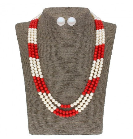 White & Red Pearl Necklace Set | Pure Elegance Round Set
